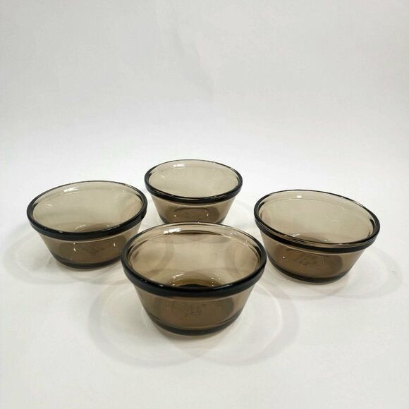 Set of 4 Vintage Anchor Hocking Custard Amber Smoke Glass 1034 Custard C… - Picture 1 of 9